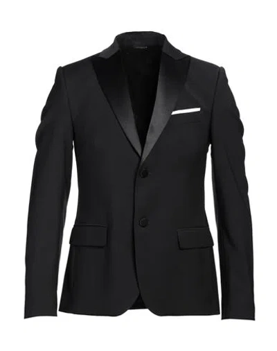 Grey Daniele Alessandrini Man Blazer Black Size 46 Wool, Polyester, Elastane, Cotton