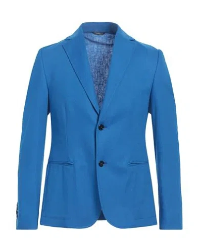 Grey Daniele Alessandrini Man Blazer Bright Blue Size 38 Linen, Viscose