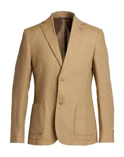 Grey Daniele Alessandrini Man Blazer Camel Size 40 Linen In Beige