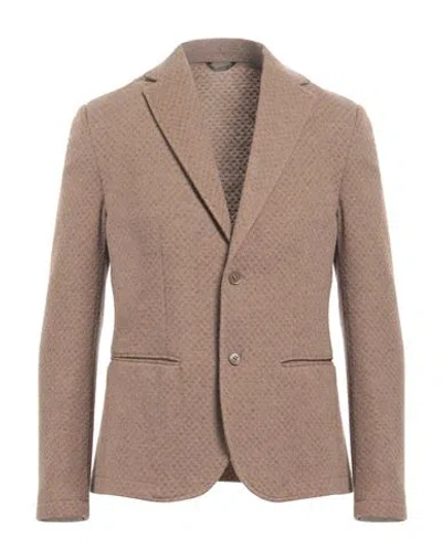 Grey Daniele Alessandrini Man Blazer Camel Size 40 Polyester, Wool, Cotton, Polyamide In Brown