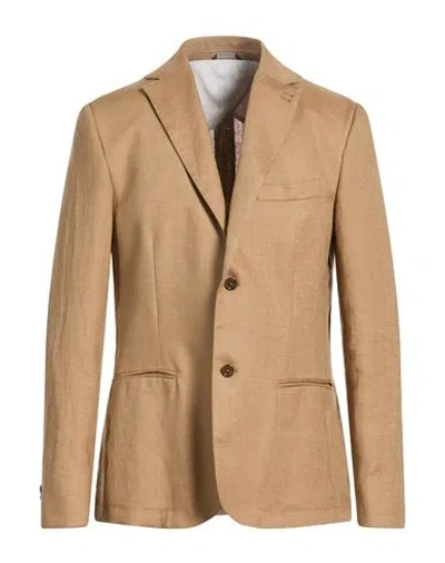 Grey Daniele Alessandrini Man Blazer Camel Size 42 Linen, Polyester, Viscose In Brown