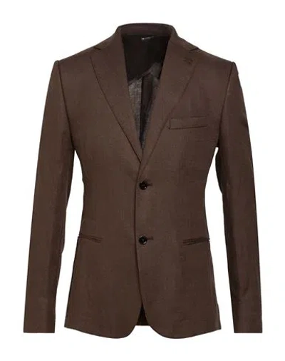 Grey Daniele Alessandrini Man Blazer Dark Brown Size 40 Linen