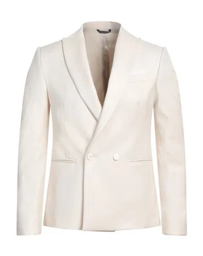 Grey Daniele Alessandrini Man Blazer Ivory Size 36 Polyester, Viscose, Elastane In White