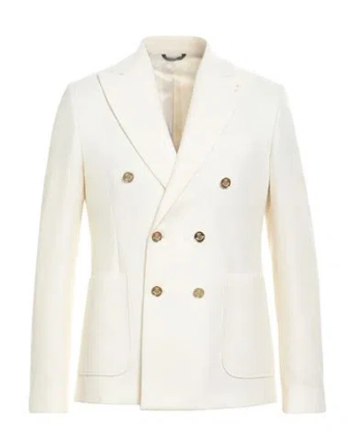 Grey Daniele Alessandrini Man Blazer Ivory Size 40 Polyester, Viscose, Elastane In White