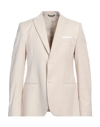 Grey Daniele Alessandrini Man Blazer Ivory Size 42 Polyester, Viscose, Elastane In White