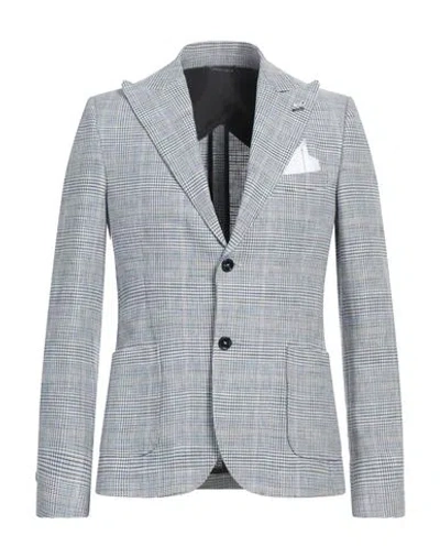 Grey Daniele Alessandrini Man Blazer Light Blue Size 40 Linen, Cotton