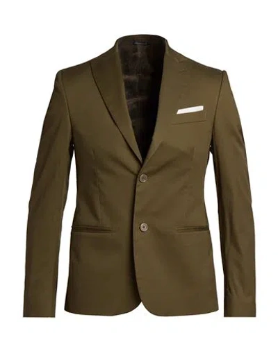 Grey Daniele Alessandrini Man Blazer Military Green Size 42 Cotton, Elastane In Brown