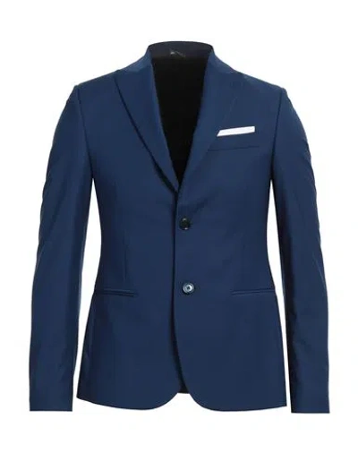 Grey Daniele Alessandrini Man Blazer Navy Size 44 Polyester, Viscose, Elastane In Navy Blue