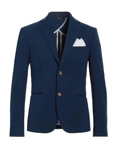 Grey Daniele Alessandrini Man Blazer Navy Blue Size 38 Cotton, Polyamide, Elastane