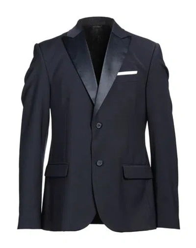 Grey Daniele Alessandrini Man Blazer Navy Blue Size 40 Wool, Polyester, Elastane, Cotton