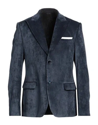 Grey Daniele Alessandrini Man Blazer Navy Blue Size 42 Polyester, Polyamide, Elastane