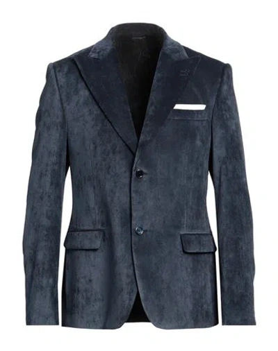 Grey Daniele Alessandrini Man Blazer Navy Size 42 Polyester, Polyamide, Elastane In Navy Blue