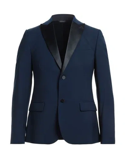 Grey Daniele Alessandrini Man Blazer Blue Size 40 Polyester, Viscose, Elastane In Navy Blue