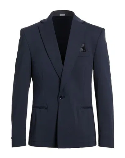 Grey Daniele Alessandrini Man Blazer Navy Size 44 Cotton, Polyamide, Elastane In Blue