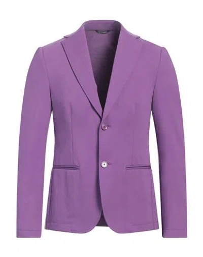 Grey Daniele Alessandrini Man Blazer Purple Size 38 Cotton, Polyamide, Elastane