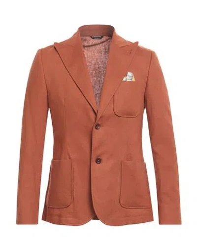 Grey Daniele Alessandrini Man Blazer Rust Size 38 Linen, Viscose In Red