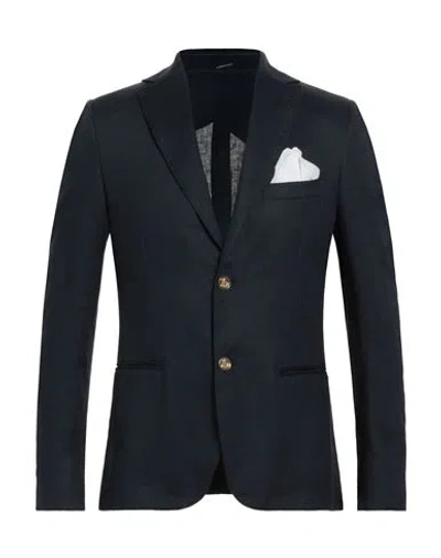 Grey Daniele Alessandrini Man Blazer Slate Blue Size 38 Linen In Black