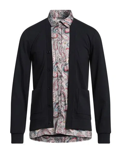 Grey Daniele Alessandrini Man Cardigan Midnight Blue Size L Polyester, Viscose, Elastane