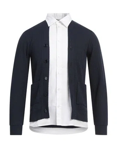 Grey Daniele Alessandrini Man Cardigan Navy Size S Polyester, Cotton, Elastane In Navy
