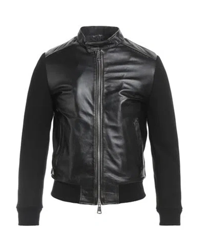 Grey Daniele Alessandrini Man Jacket Black Size 42 Ovine Leather, Polyester