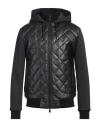 Grey Daniele Alessandrini Man Jacket Black Size 44 Ovine Leather, Polyester, Elastane