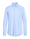 Grey Daniele Alessandrini Man Shirt Azure Size 17 Cotton, Elastane In Blue