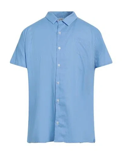 Grey Daniele Alessandrini Man Shirt Azure Size 17 Linen, Cotton In Blue
