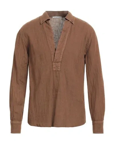 Grey Daniele Alessandrini Man Shirt Brown Size 15 ¾ Linen