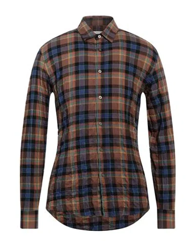 Grey Daniele Alessandrini Man Shirt Brown Size 17 Cotton, Elastane