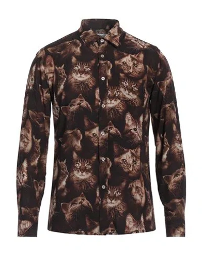Grey Daniele Alessandrini Man Shirt Dark Brown Size L Viscose In Multi