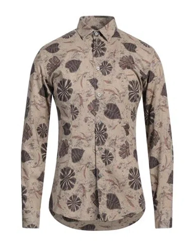 Grey Daniele Alessandrini Man Shirt Light Brown Size 16 ½ Linen, Cotton In Beige