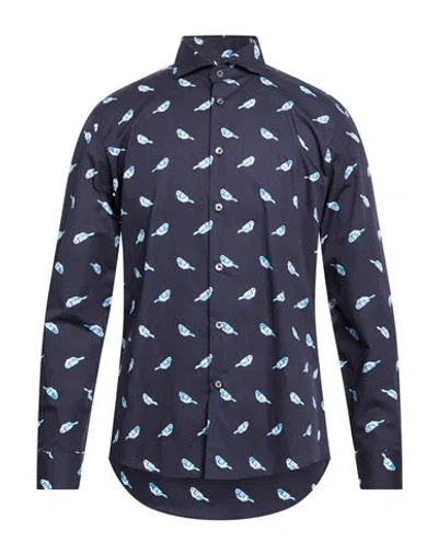 Grey Daniele Alessandrini Man Shirt Midnight Blue Size 17 Cotton In Animal Print