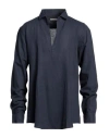 Grey Daniele Alessandrini Man Shirt Midnight Blue Size 17 ½ Linen, Cotton