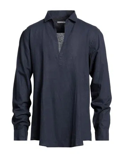 Grey Daniele Alessandrini Man Shirt Midnight Blue Size 17 ½ Linen, Cotton