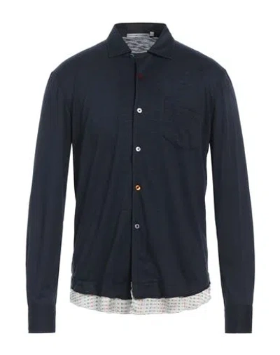 Grey Daniele Alessandrini Man Shirt Midnight Blue Size Xl Polyester, Viscose, Elastane In Blue