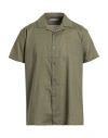 Grey Daniele Alessandrini Man Shirt Military Green Size 16 ½ Linen, Cotton In Blue