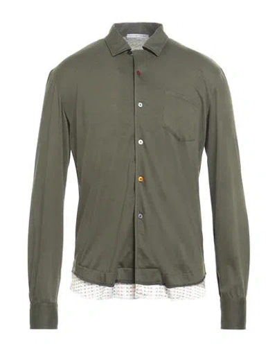 Grey Daniele Alessandrini Man Shirt Military Green Size Xl Polyester, Viscose, Elastane