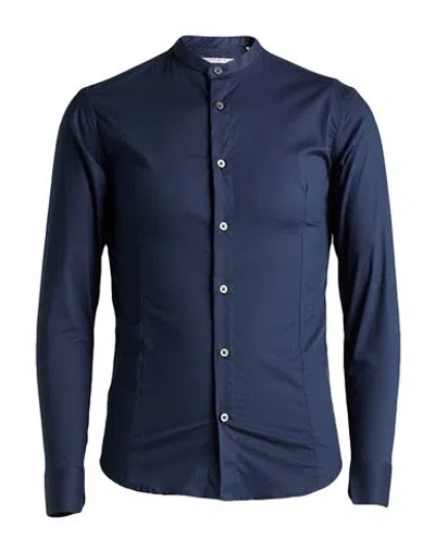 Grey Daniele Alessandrini Man Shirt Navy Size 15 Cotton, Polyamide, Elastane In Blue