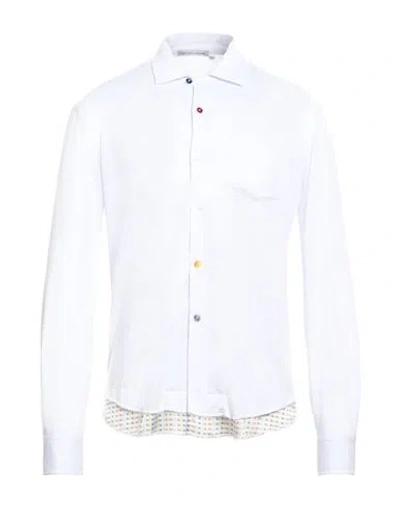 Grey Daniele Alessandrini Man Shirt White Size Xl Polyester, Viscose, Elastane In White