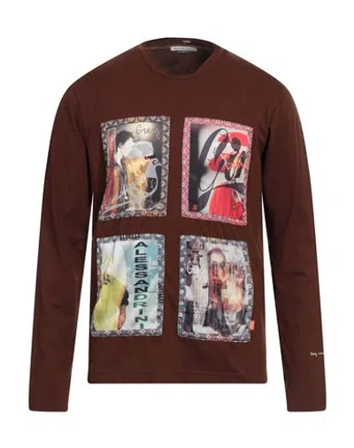 Grey Daniele Alessandrini Man T-shirt Brown Size M Cotton