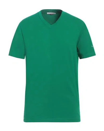 Grey Daniele Alessandrini Man T-shirt Green Size M Cotton, Elastane