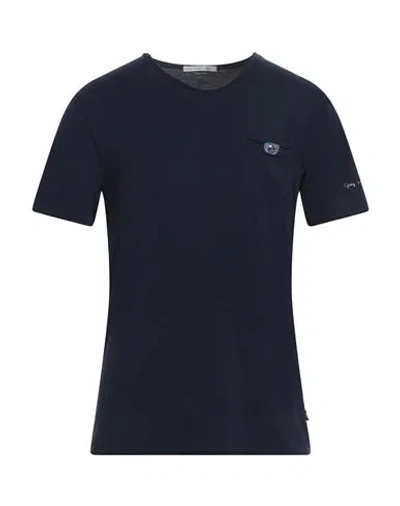 Grey Daniele Alessandrini Man T-shirt Midnight Blue Size L Cotton In Black