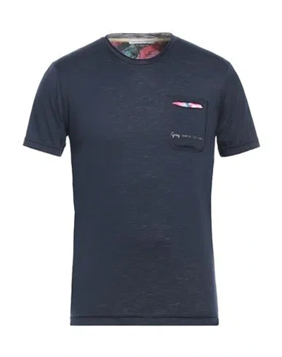 Grey Daniele Alessandrini Man T-shirt Midnight Blue Size S Polyester, Viscose, Elastane