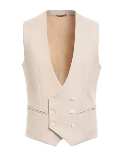 Grey Daniele Alessandrini Man Tailored Vest Beige Size 38 Polyester, Viscose, Elastane In Neutral