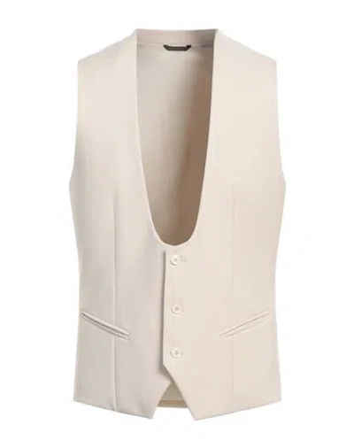 Grey Daniele Alessandrini Man Tailored Vest Beige Size 42 Polyester, Viscose, Elastane In Beige