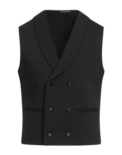 Grey Daniele Alessandrini Man Tailored Vest Black Size 38 Viscose, Polyamide, Metal, Elastane