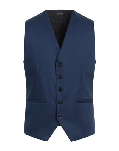 Grey Daniele Alessandrini Man Tailored Vest Midnight Blue Size 38 Cotton, Elastane