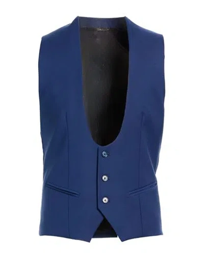 Grey Daniele Alessandrini Man Tailored Vest Navy Size 46 Polyester, Viscose, Elastane In Blue