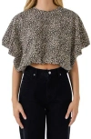 Grey Lab Animal Print Crop Dolman Top In Ivory Multi
