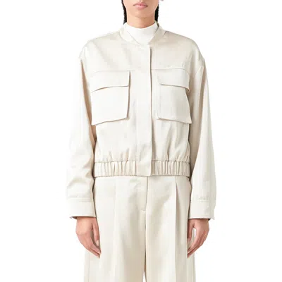Grey Lab Cargo Pocket Satin Bomber Jacket In White
